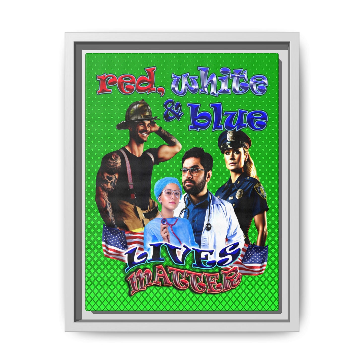 rw&b lives matter - framed canvas art (logo green)
