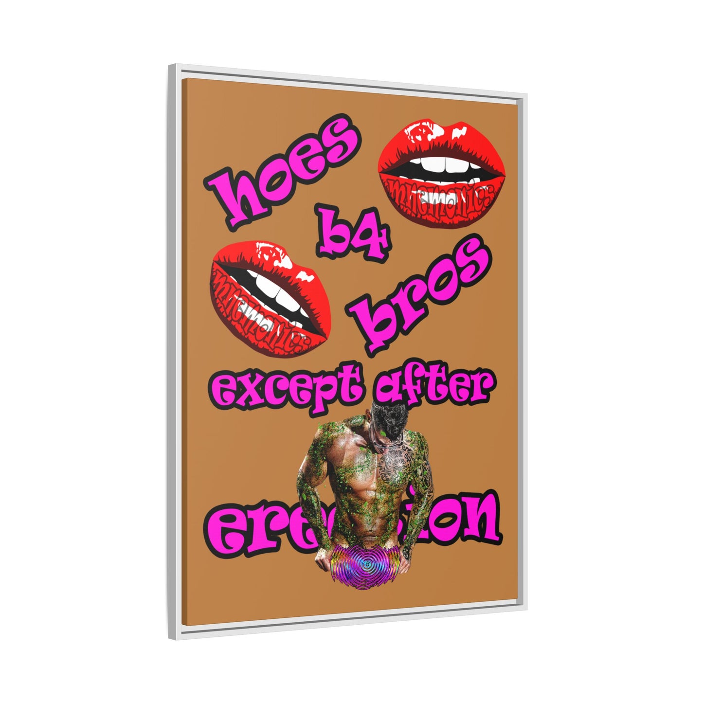 hoes b4 bros - framed canvas art (light brown)