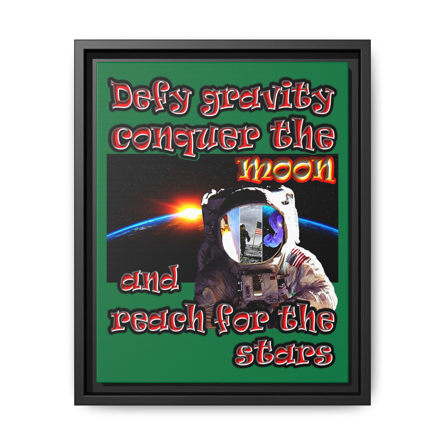 defy conquer reach - framed canvas art (dark green)