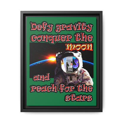 defy conquer reach - framed canvas art (dark green)