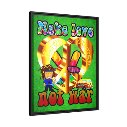 love peace - framed canvas art (green turf)