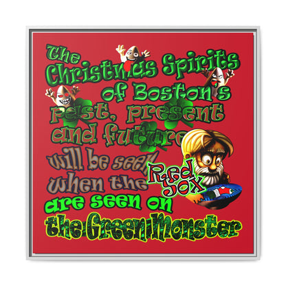 christmas spirits of boston - framed canvas art (dark red)