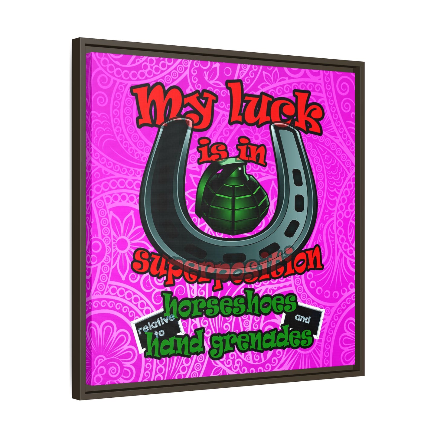 my luck - framed canvas art (pink swirl)