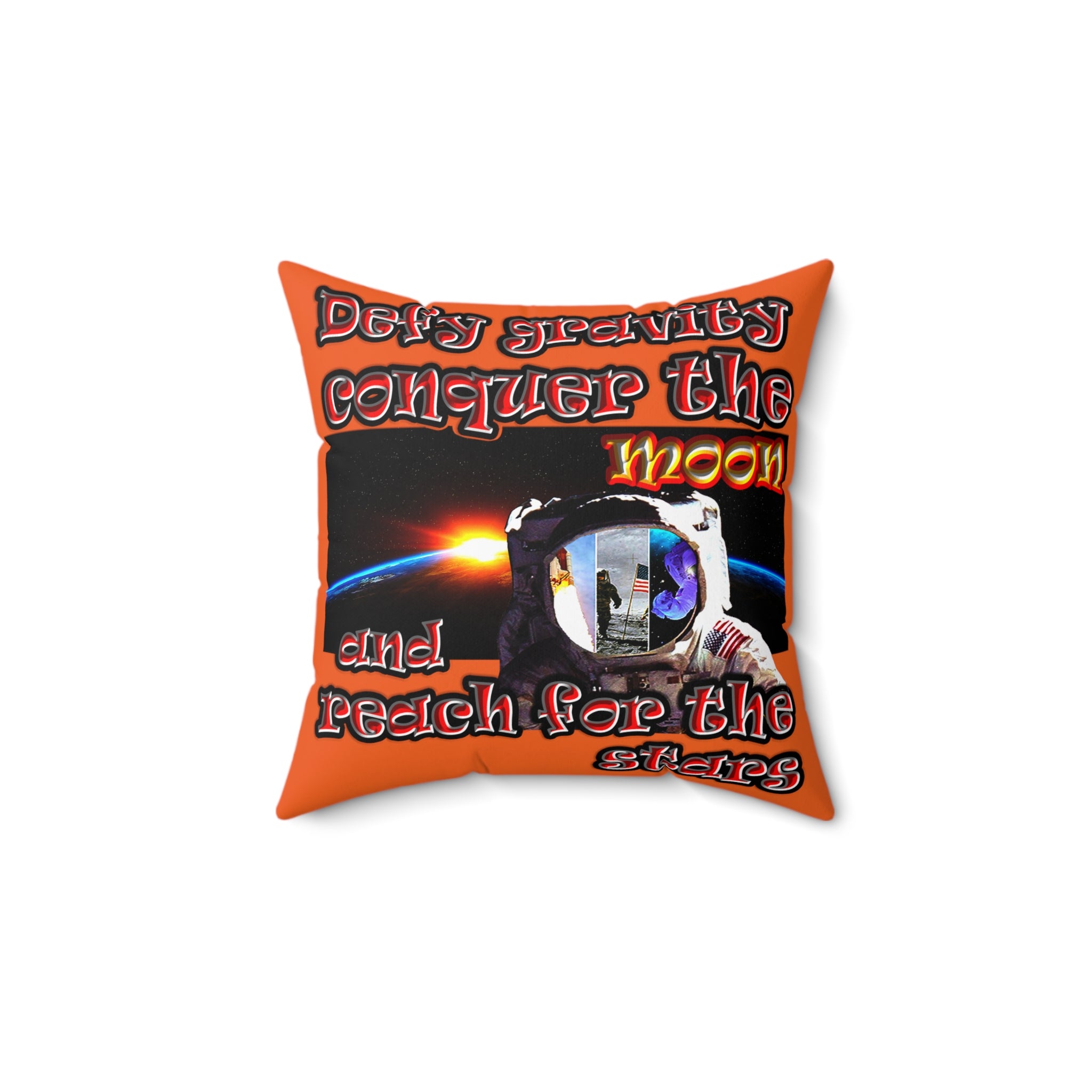 defy conquer reach - Spun Polyester Square Pillow - (orange)