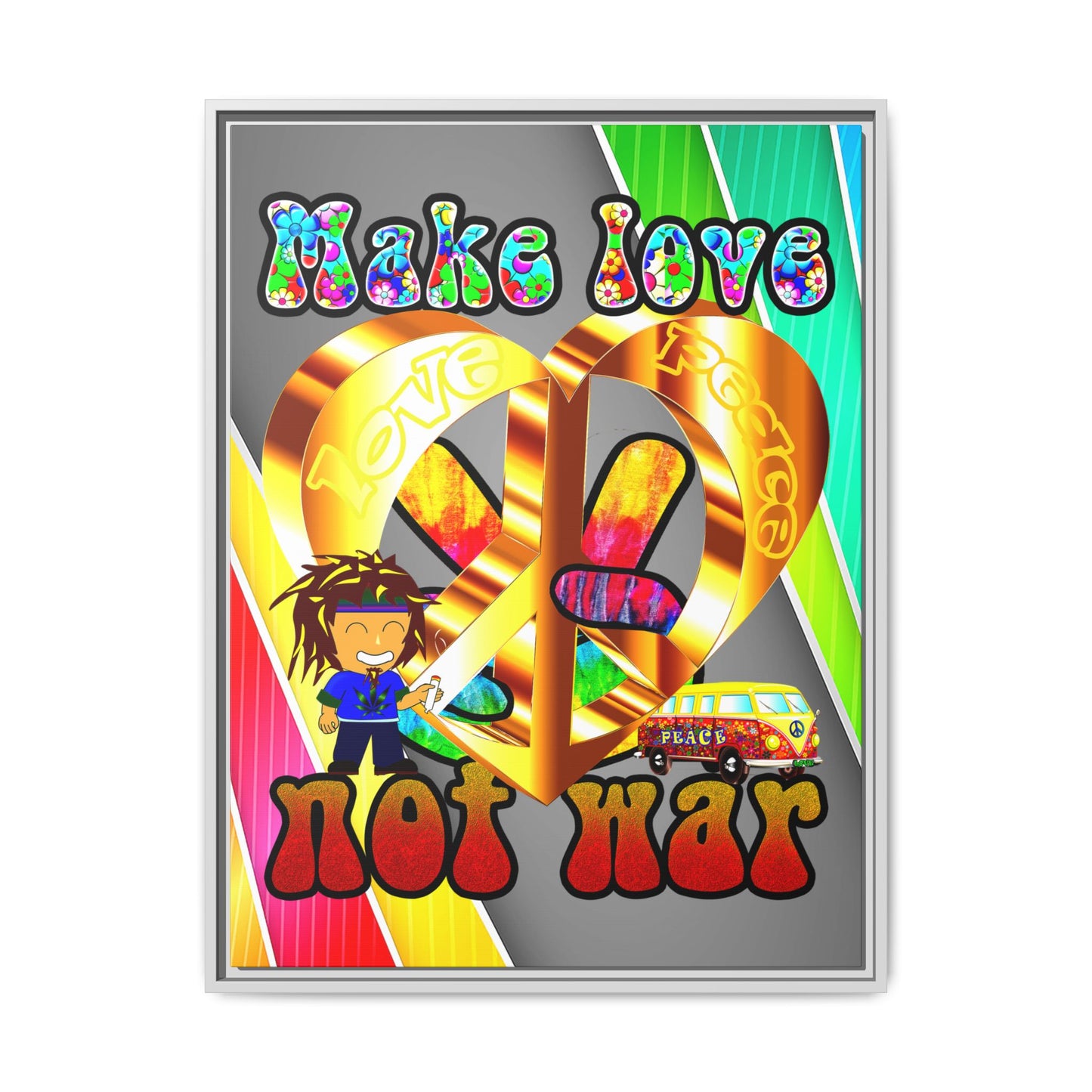 love peace - framed canvas art (rainbow split)