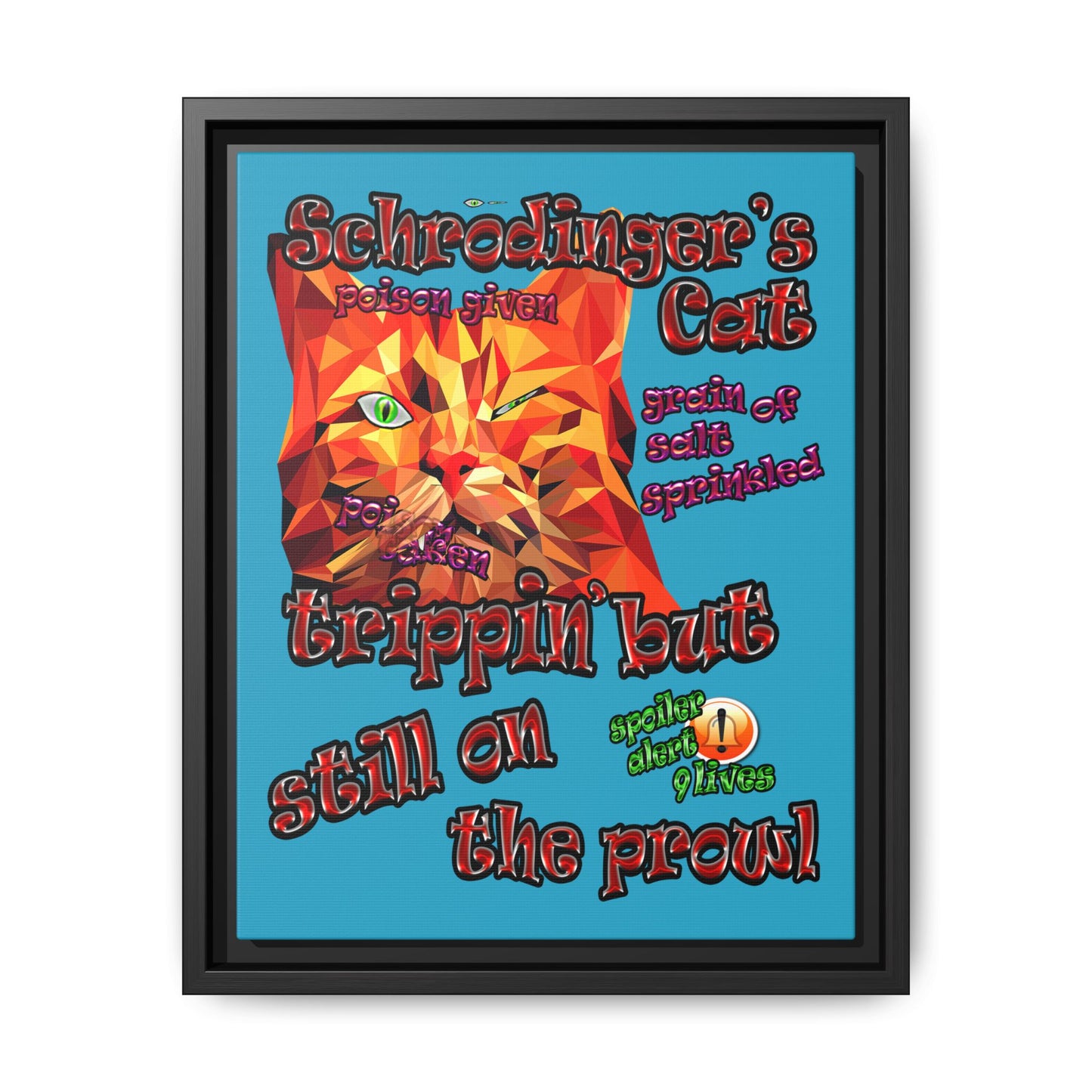 schrodinger's cat - framed canvas art (turquoise)
