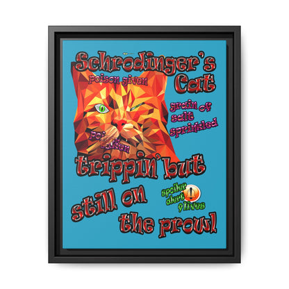 schrodinger's cat - framed canvas art (turquoise)