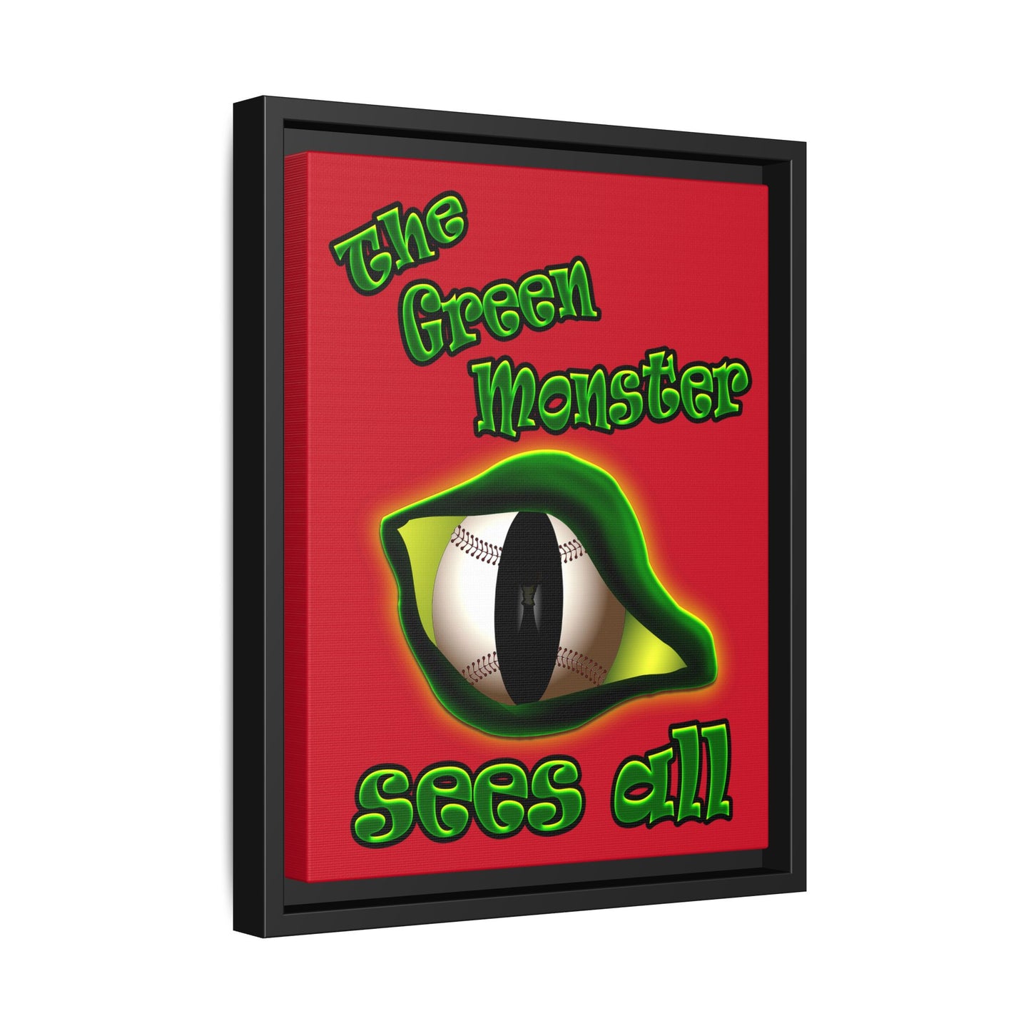 green monster - framed canvas art (dark red)