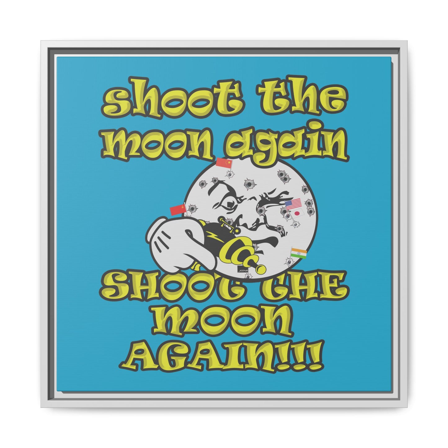 shoot the moon again - framed canvas art (turquoise)