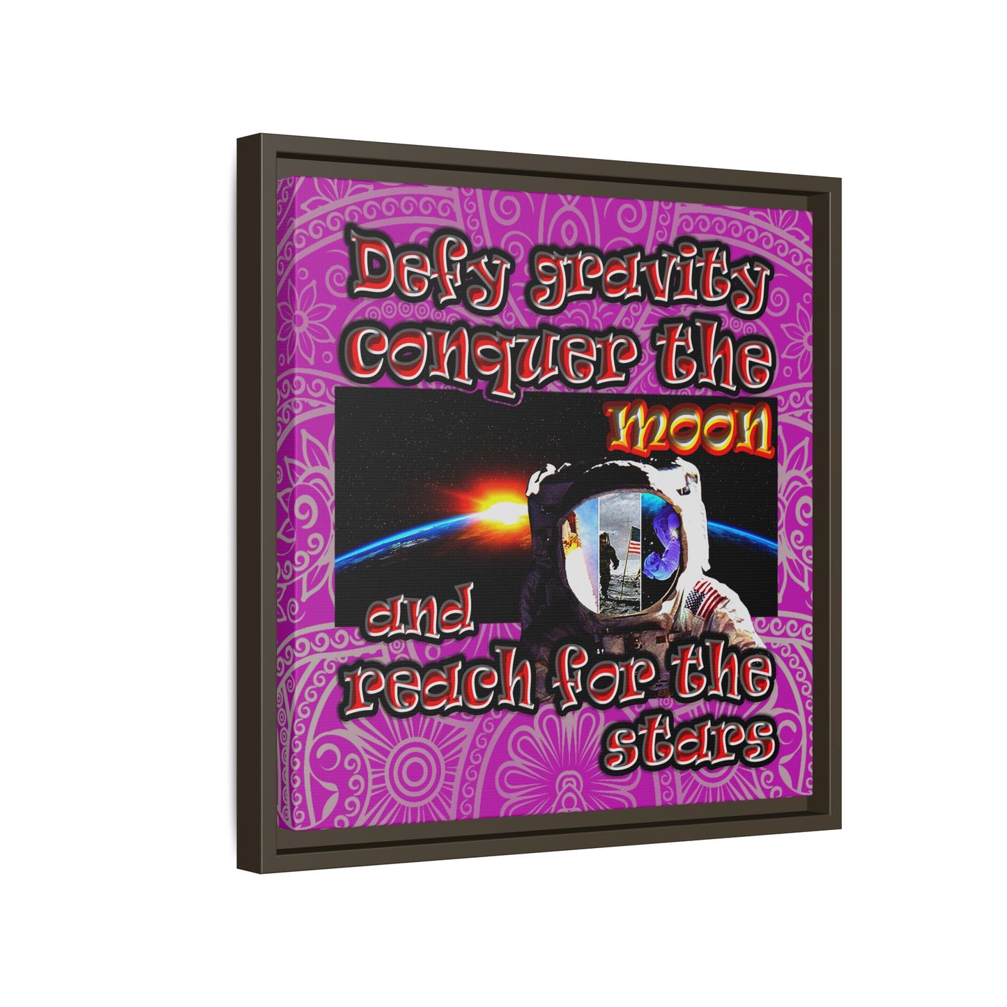 defy conquer reach - framed canvas art (pink swirl)