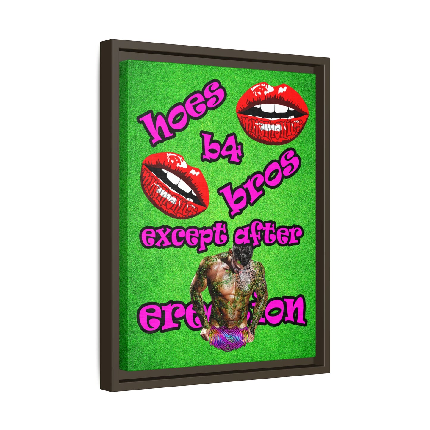 hoes b4 bros - framed canvas art (green turf)