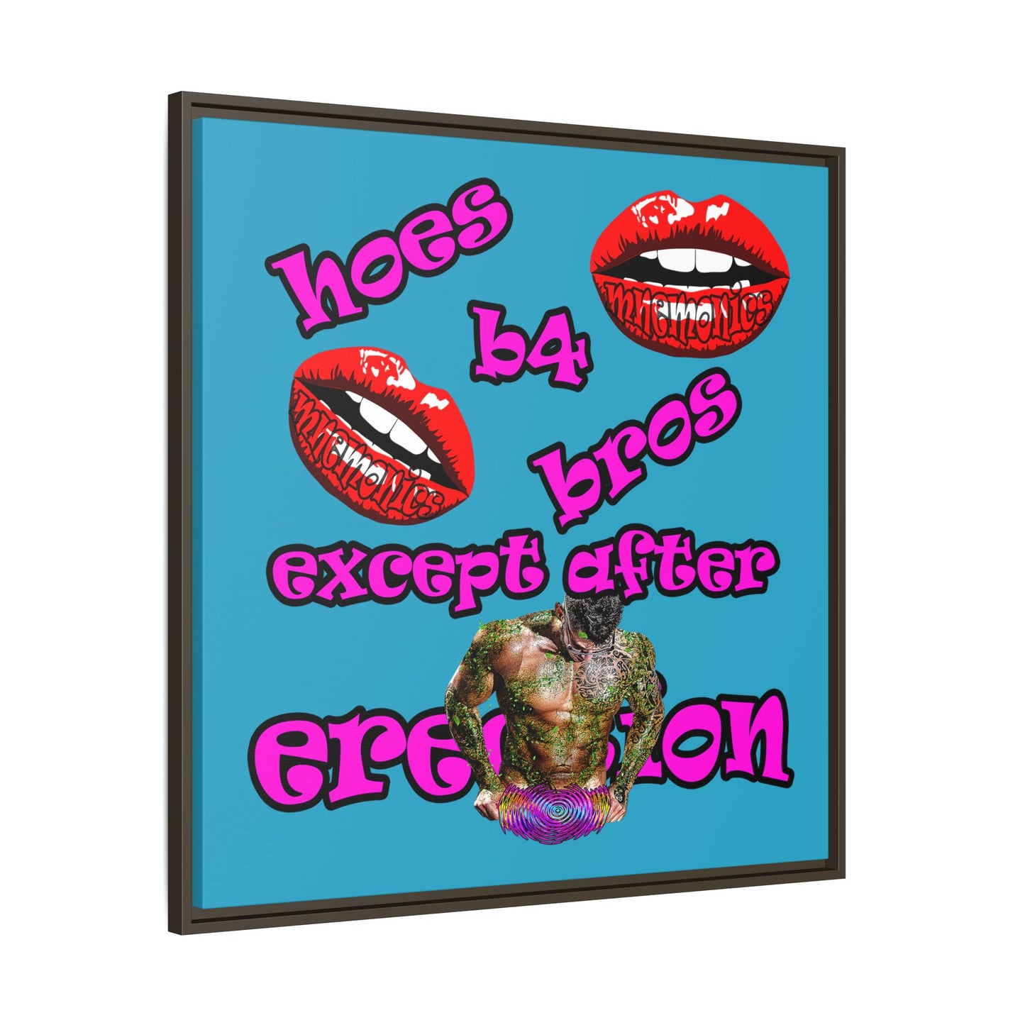 hoes b4 bros - framed canvas art (turquoise)