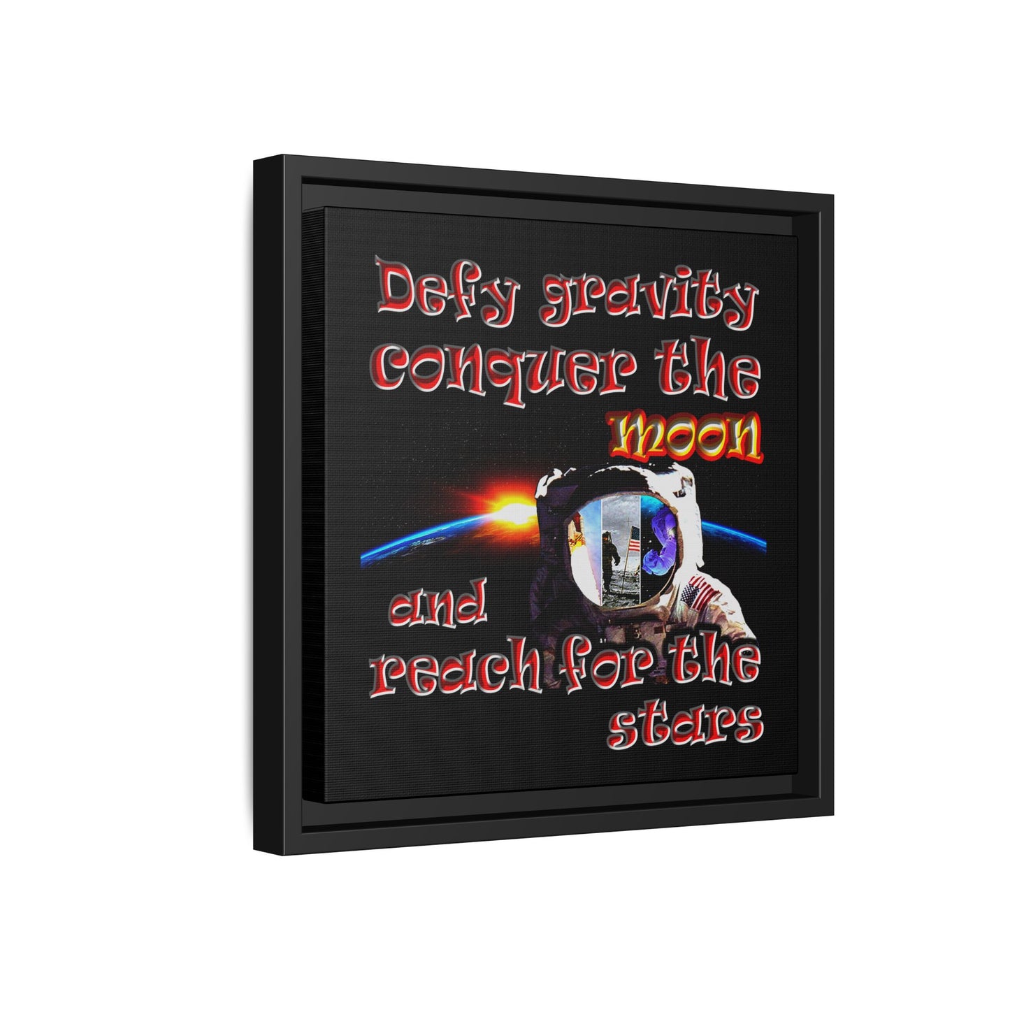 defy conquer reach - framed canvas art (black)