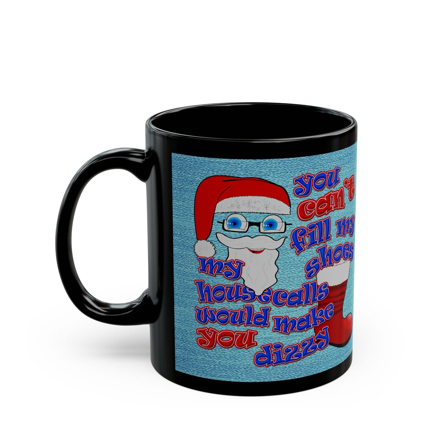 santa's shoes - Black Mug (faded dark blue)