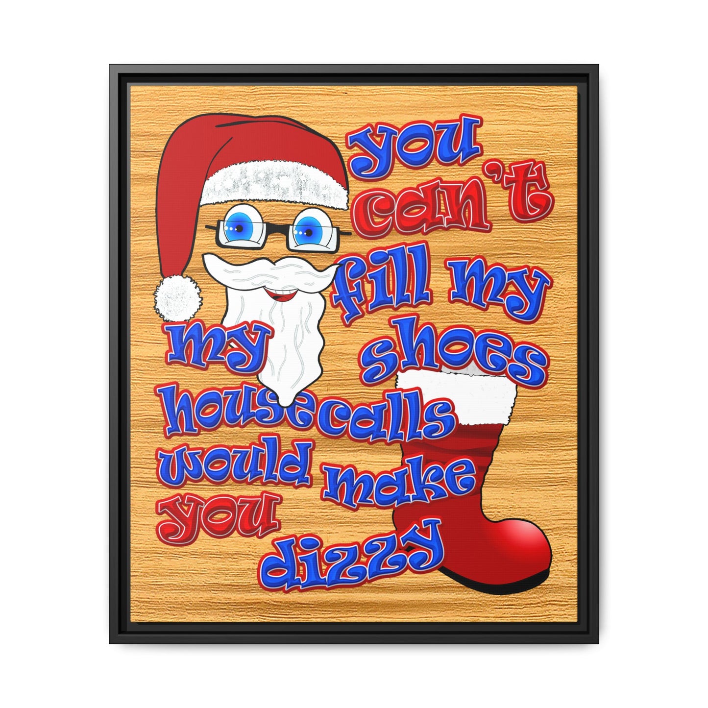 santa's shoes - framed canvas art (butterscotch wood finish)