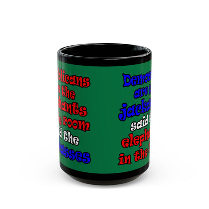 donkeys and elephants - Black Mug (dark green)
