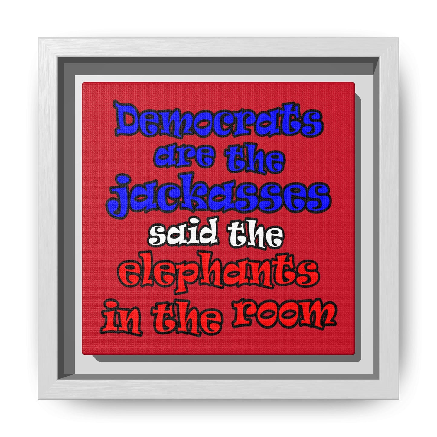 donkeys and elephants - framed canvas art (dark red)