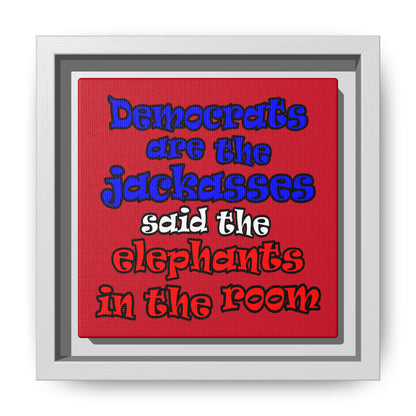 donkeys and elephants - framed canvas art (dark red)
