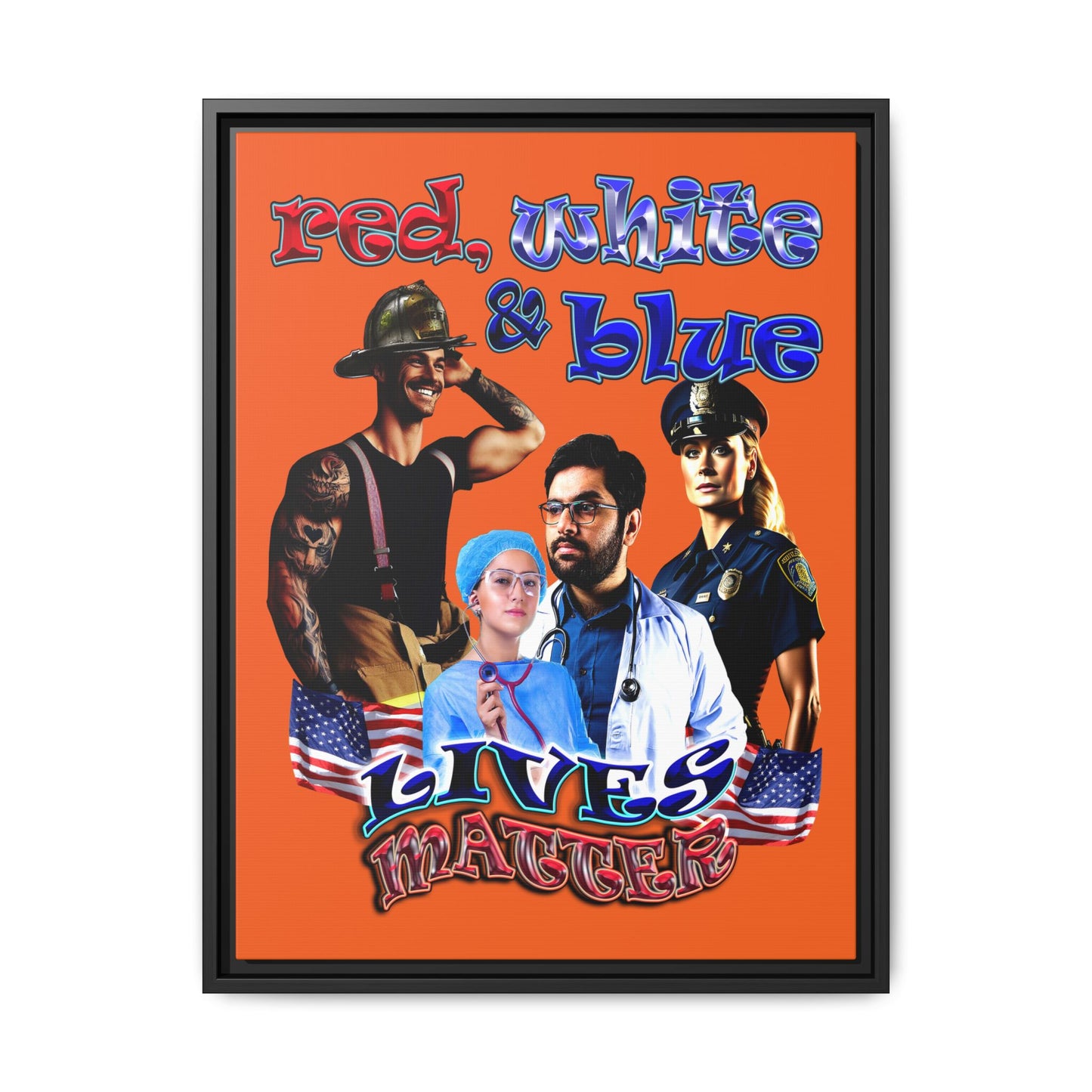 rw&b lives matter - framed canvas art (orange)