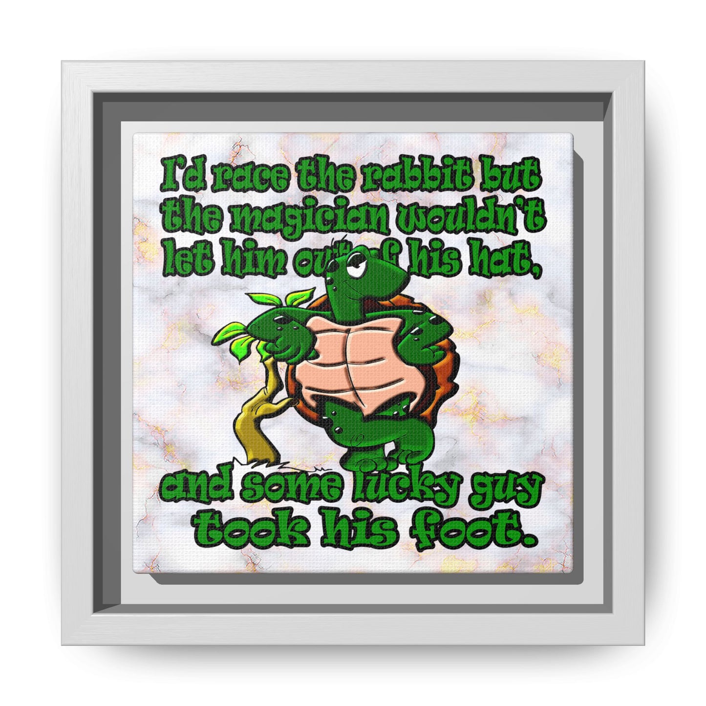 turtle race - framed canvas art (white marble)