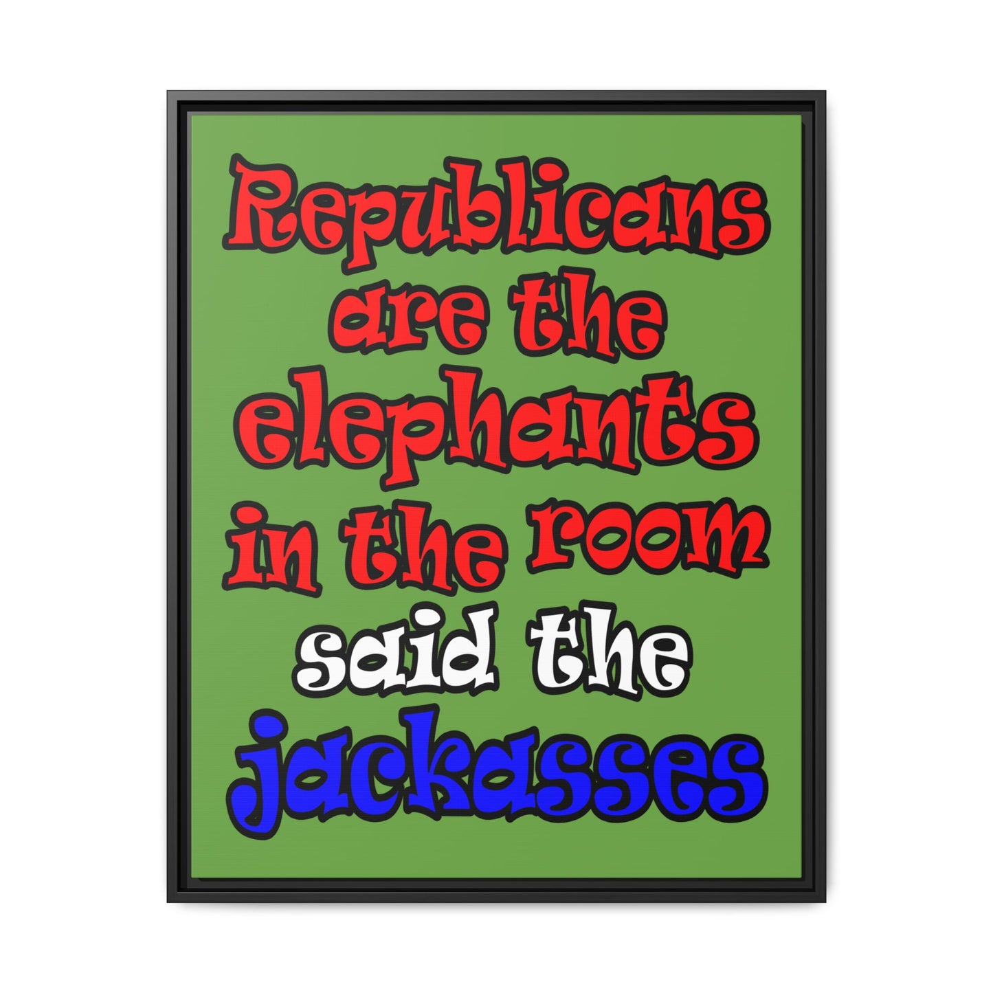 donkeys and elephants - framed canvas art (green)