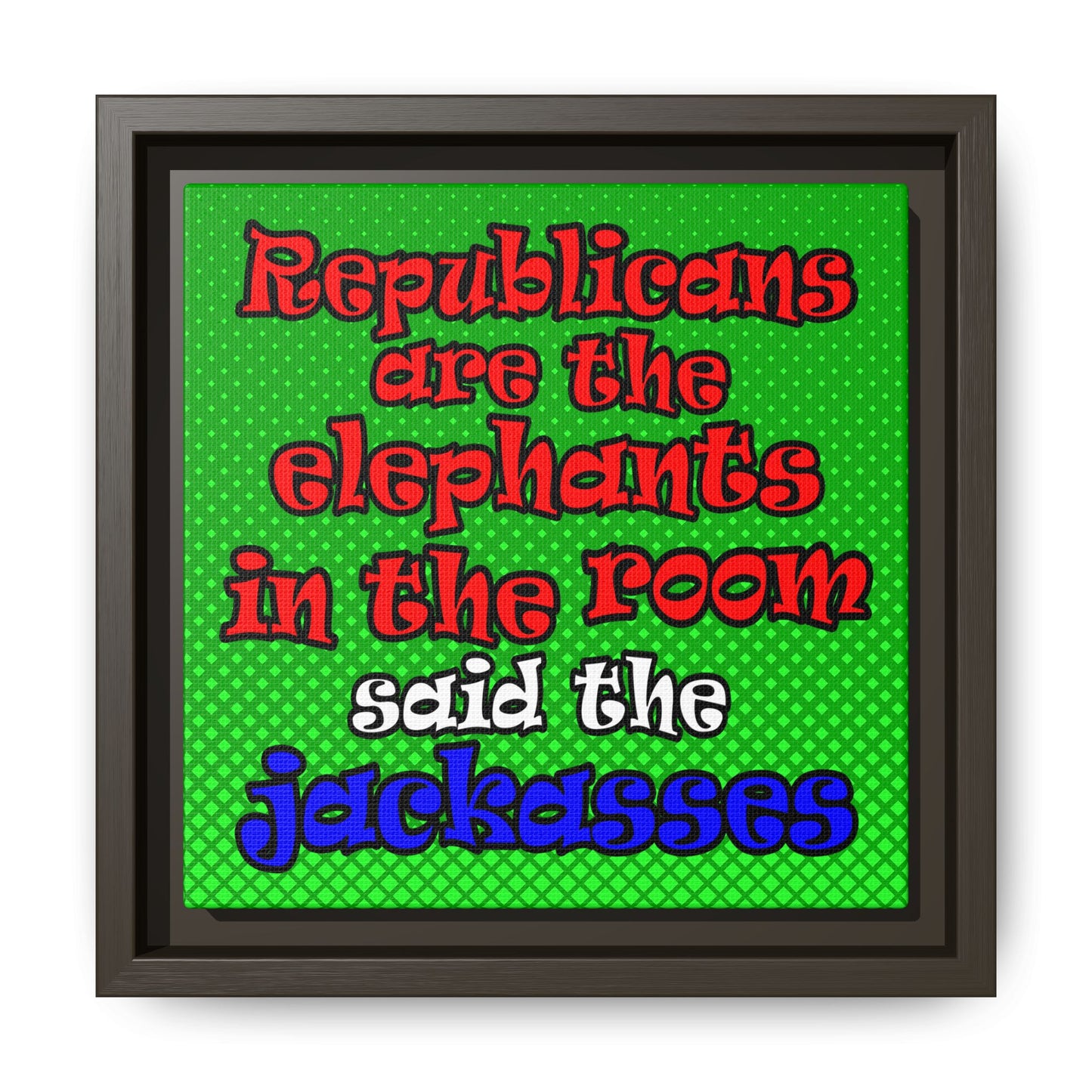 donkeys and elephants - framed canvas art (logo green)