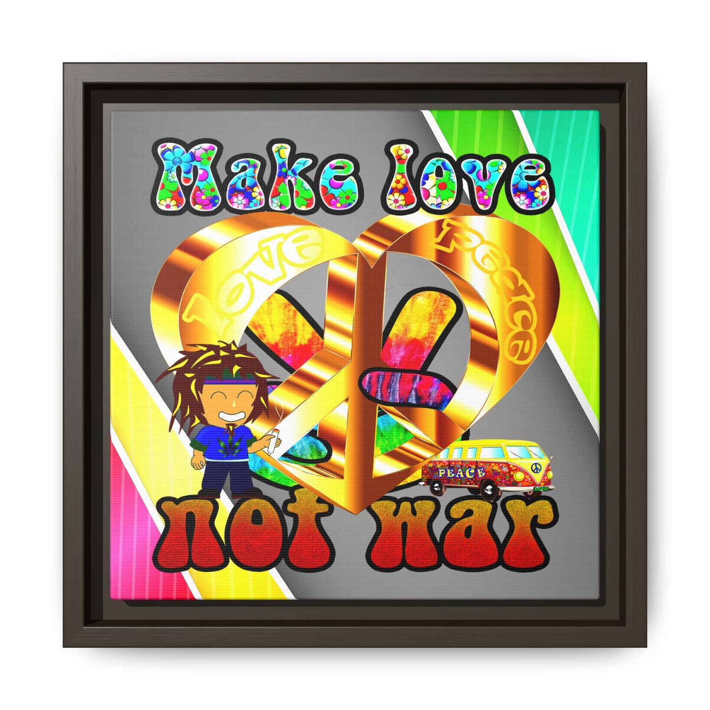love peace - framed canvas art (rainbow split)