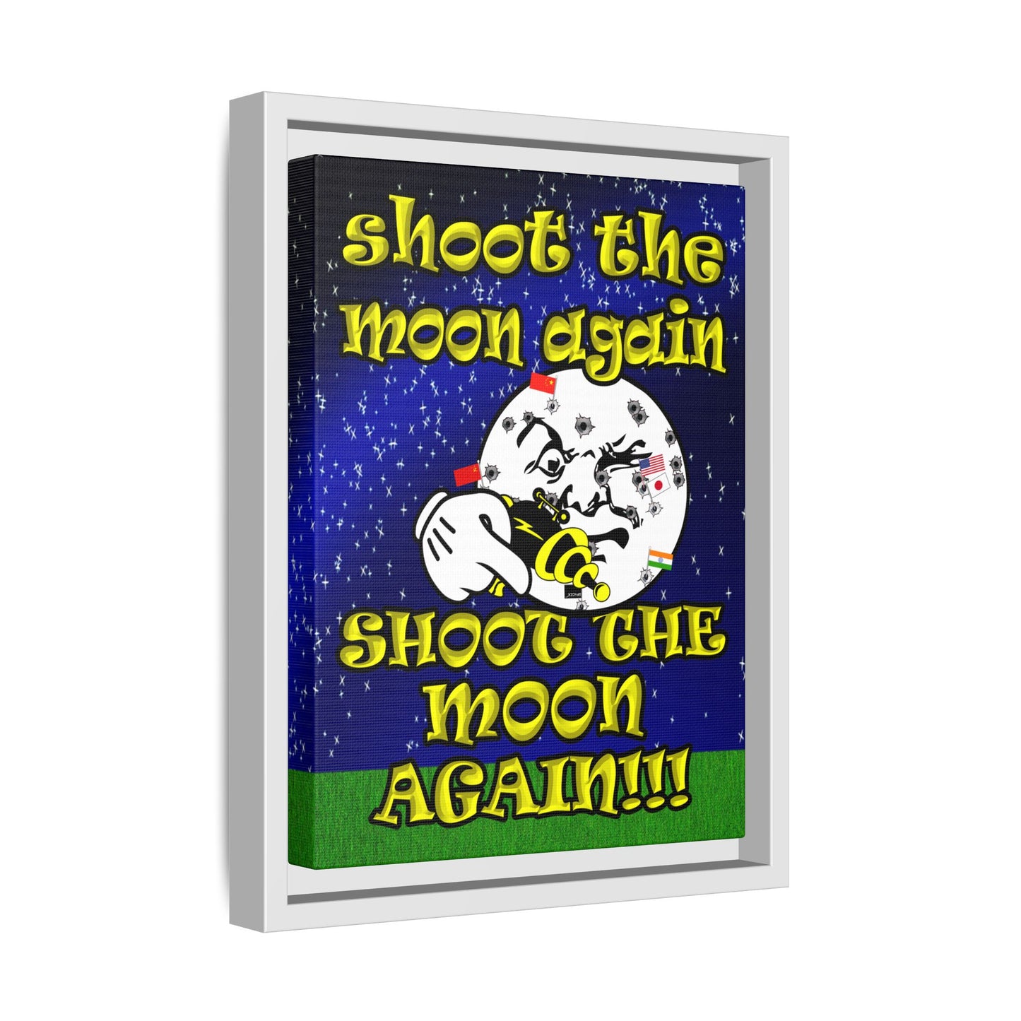 shoot the moon again - framed canvas art ('snoops' background)