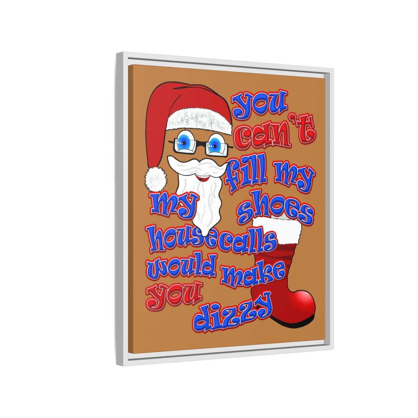 santa's shoes - framed canvas art (light brown)