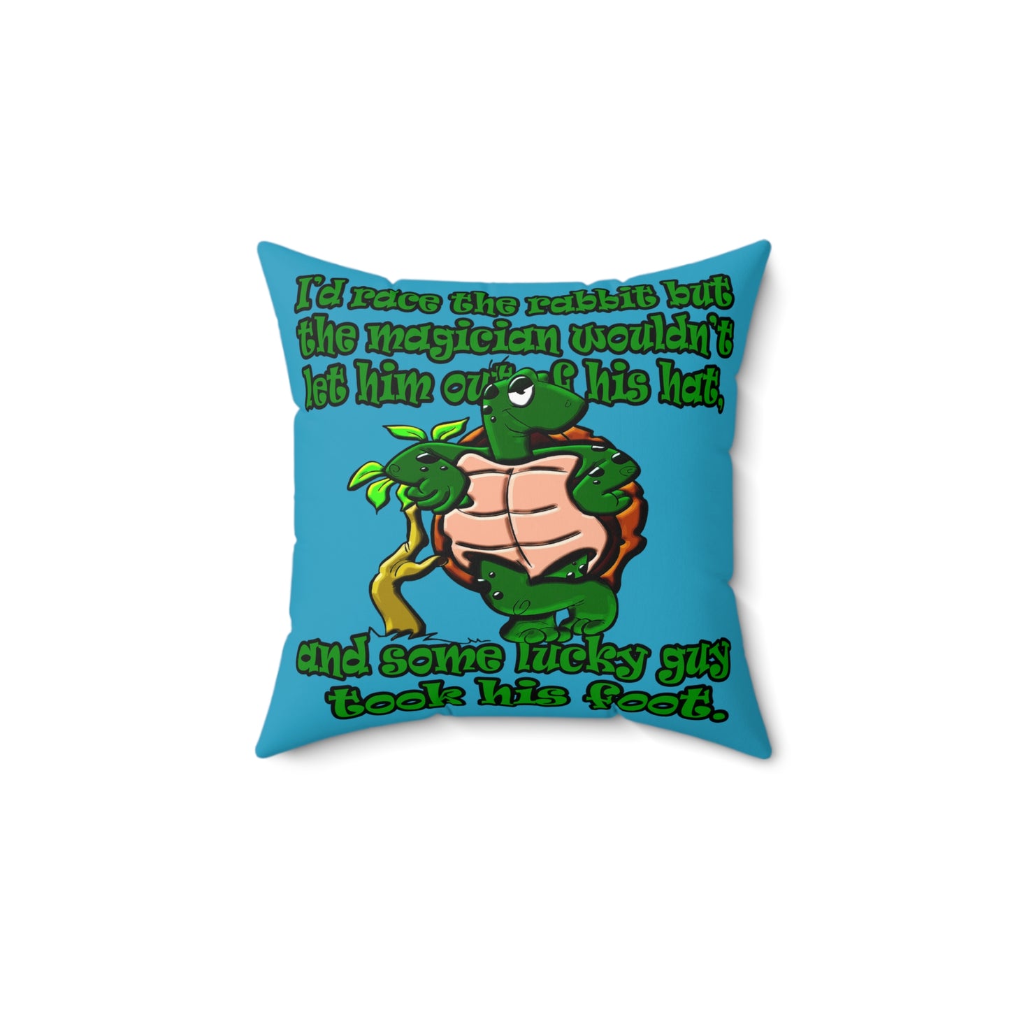 turtle race - Spun Polyester Square Pillow - (turquoise)