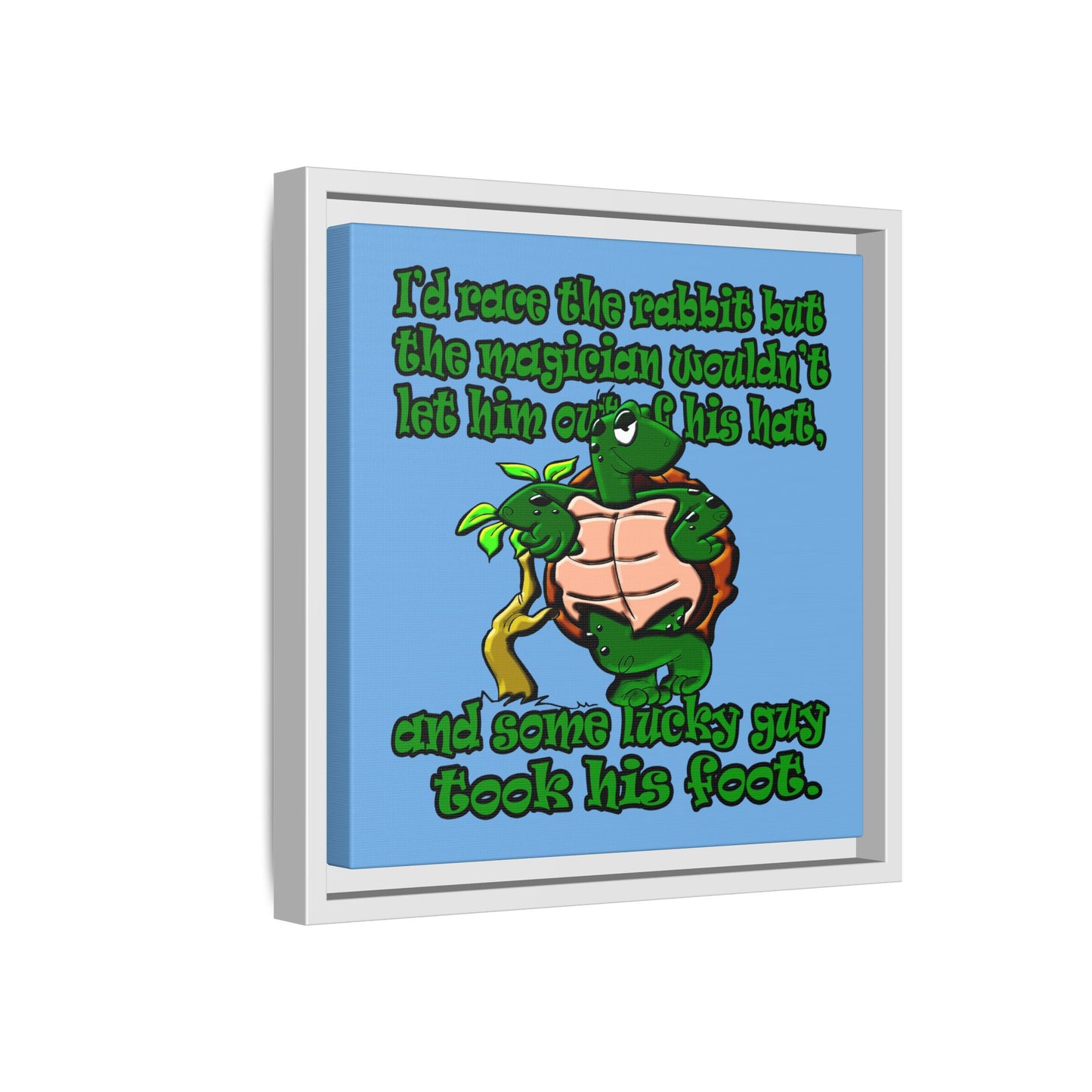 turtle race - framed canvas art (light blue)