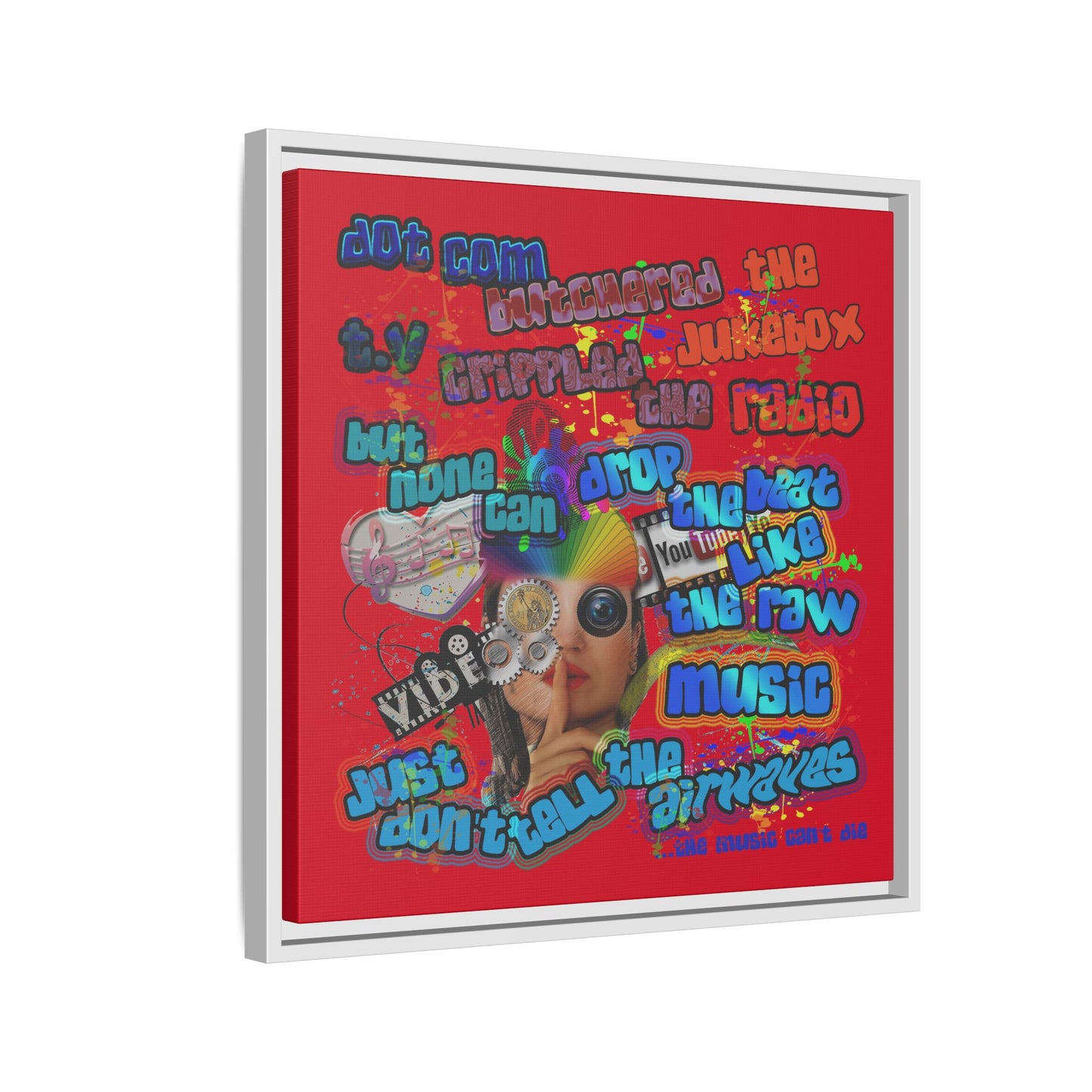 drop the beat - framed canvas art (dark red)
