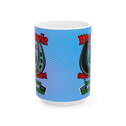 my luck - White Mug (light blue-purple wave)