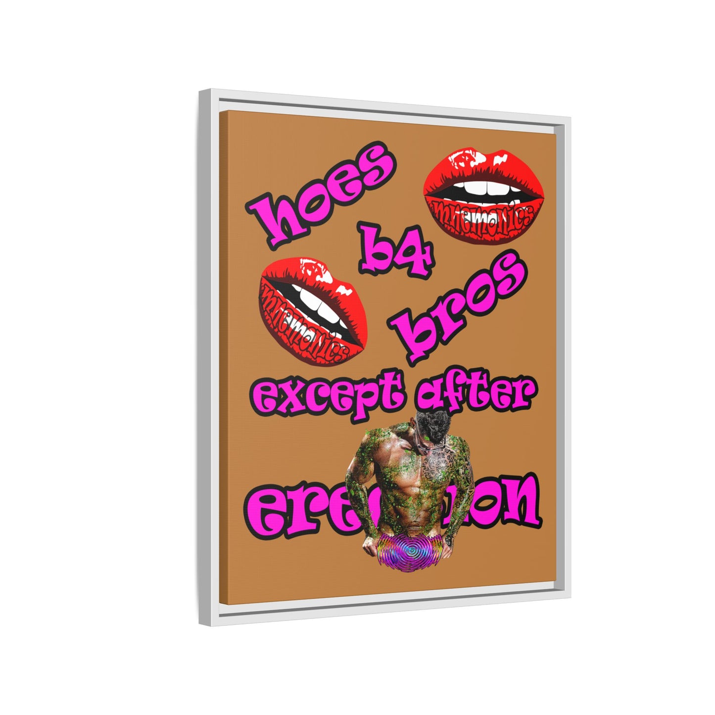 hoes b4 bros - framed canvas art (light brown)