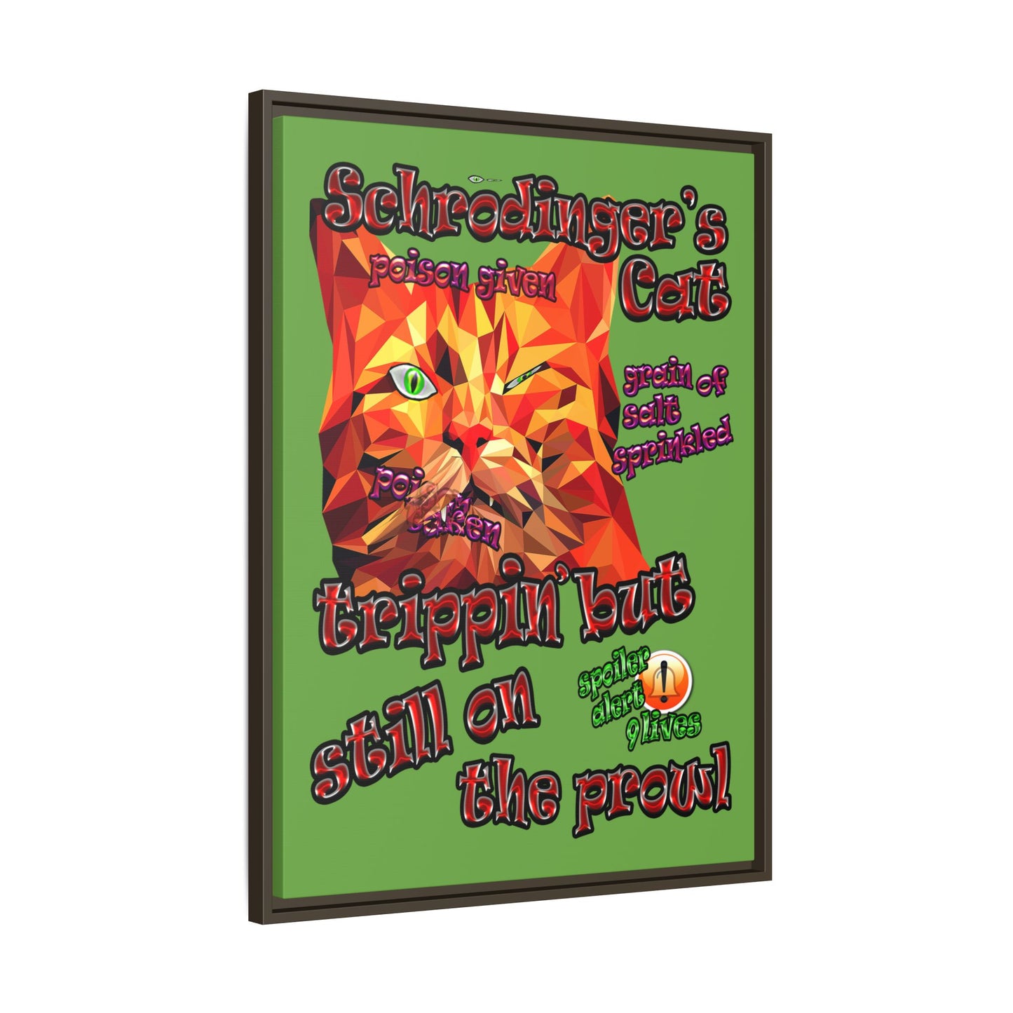 schrodinger's cat - framed canvas art (green)