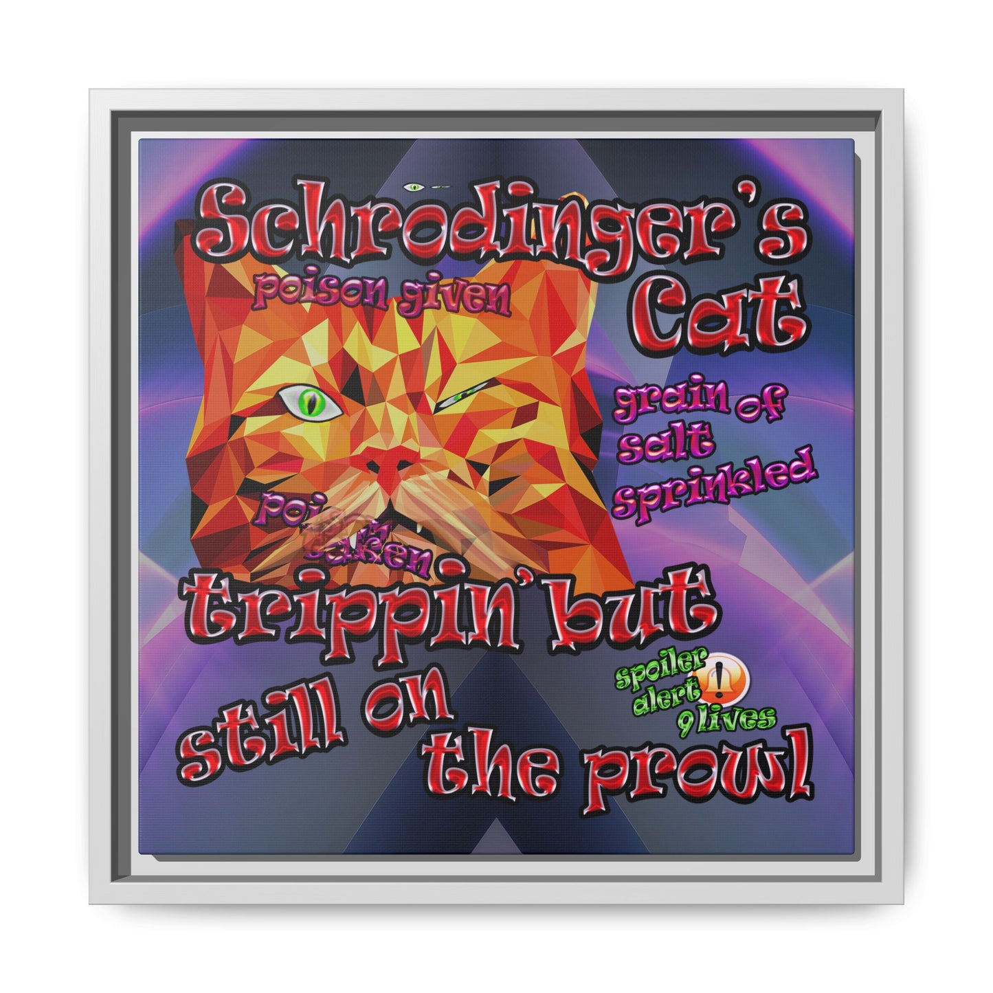 schrodinger's cat - framed canvas art (grey-pink wave)