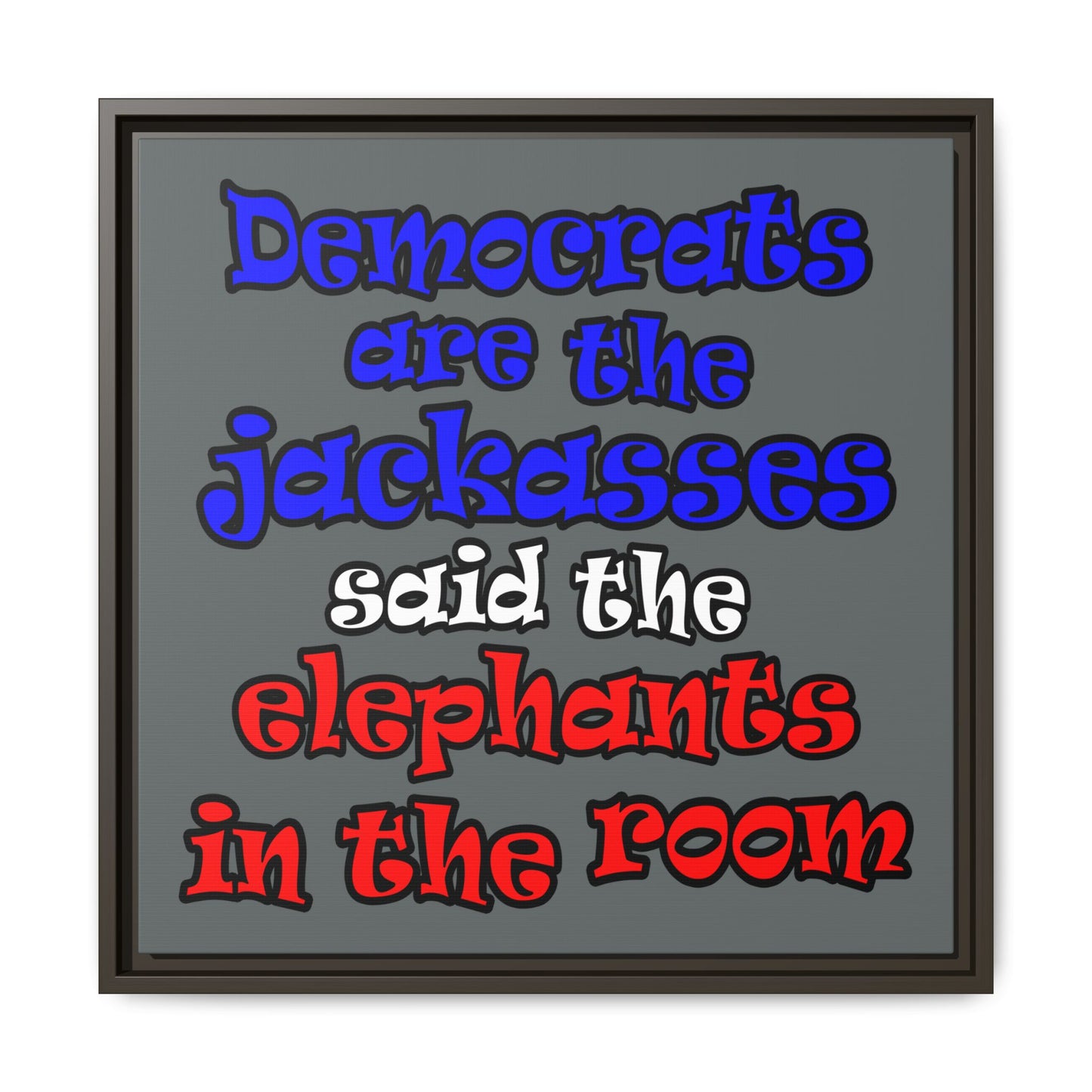 donkeys and elephants - framed canvas art (dark grey)