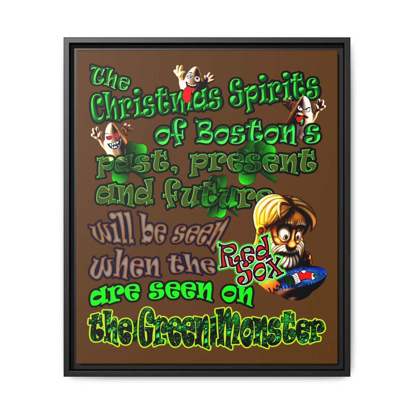 christmas spirits of boston - framed canvas art (brown)