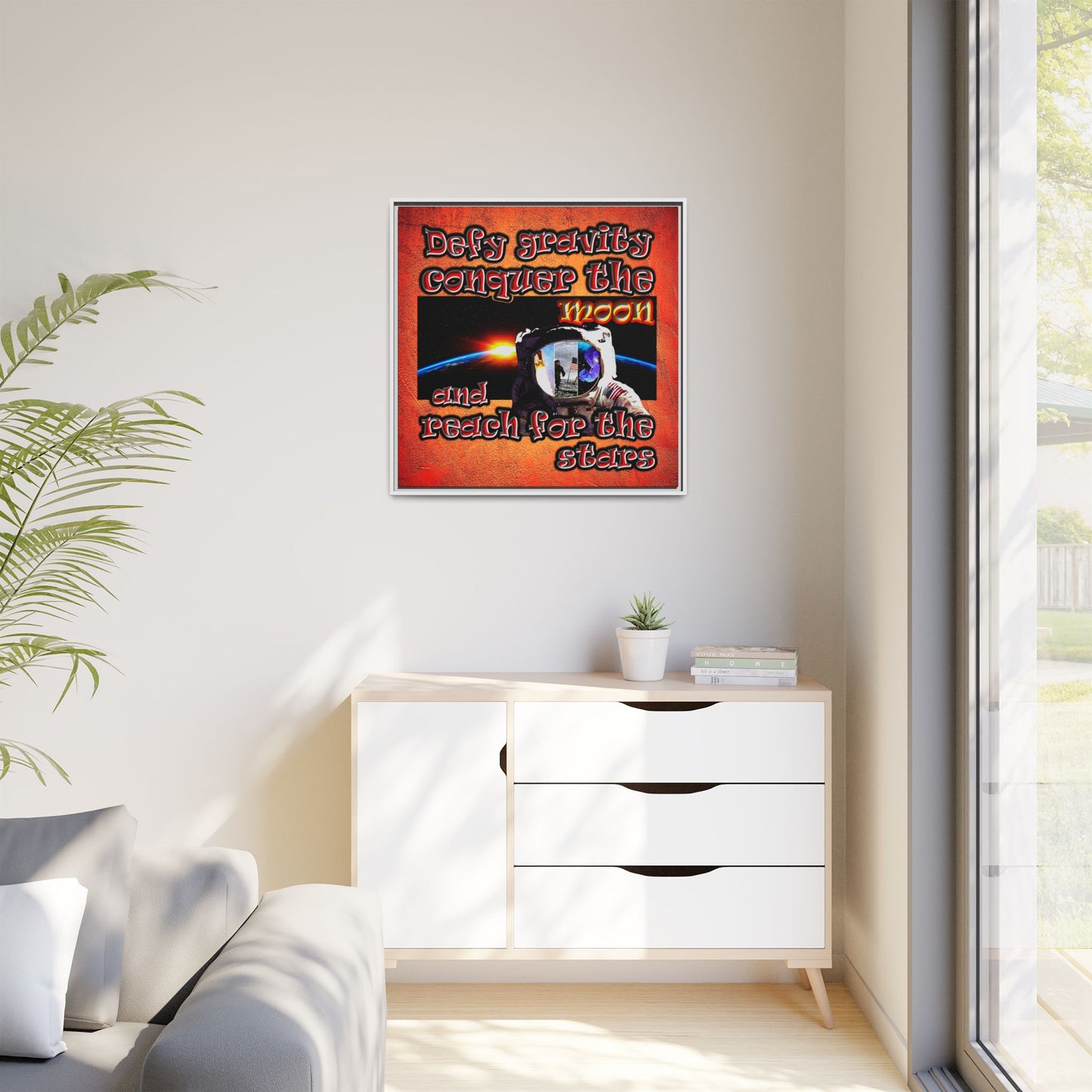 defy conquer reach - framed canvas art (burnt orange)