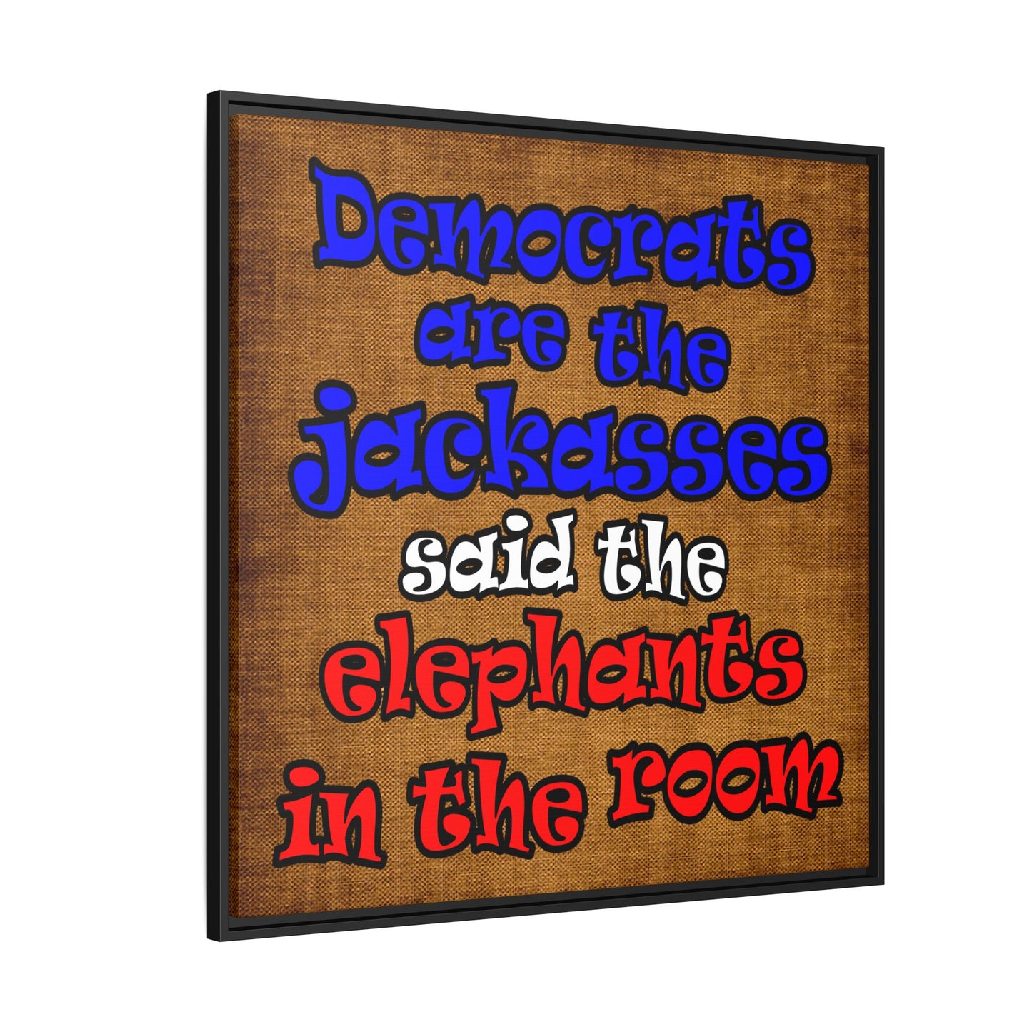donkeys and elephants - framed canvas art (brown papyrus)