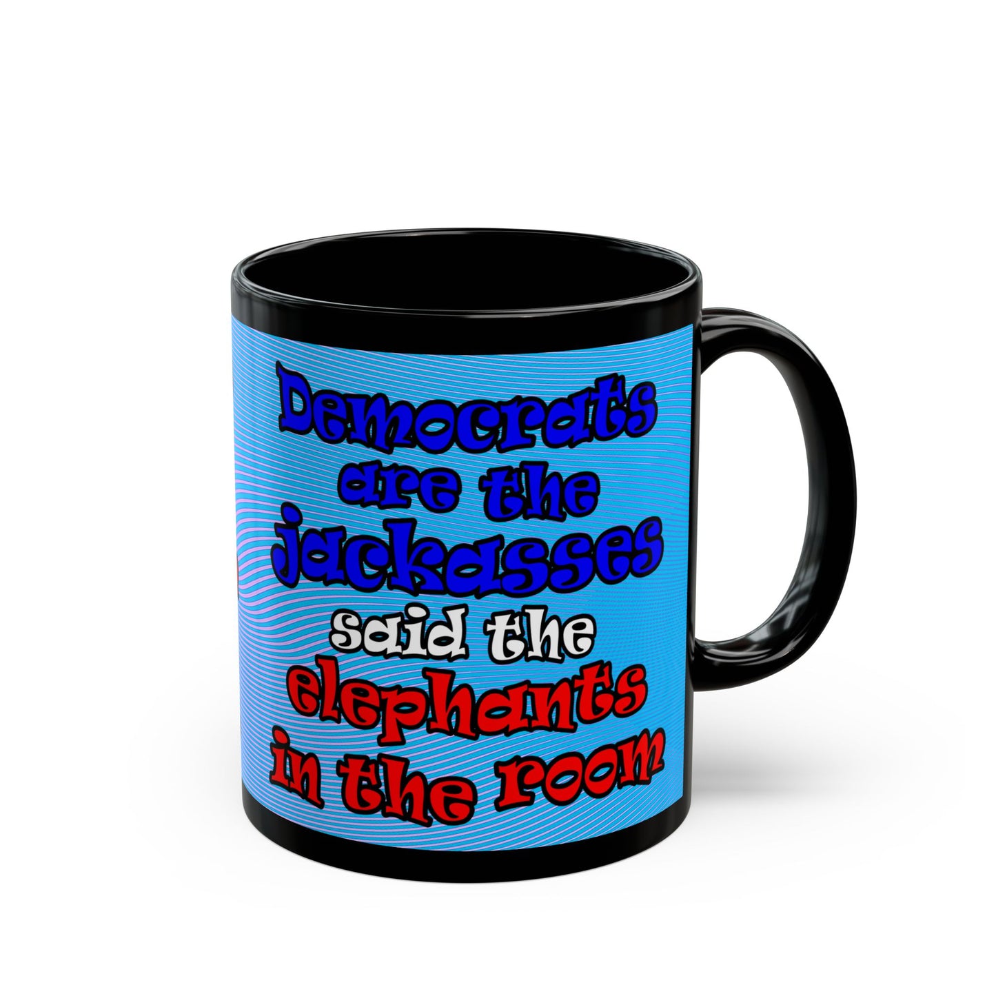 donkeys and elephants - Black Mug (light blue-purple wave)