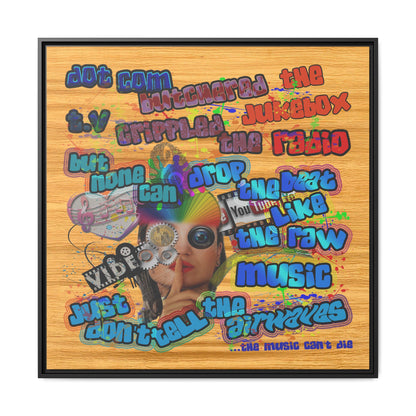 drop the beat - framed canvas art (butterscotch wood finish)