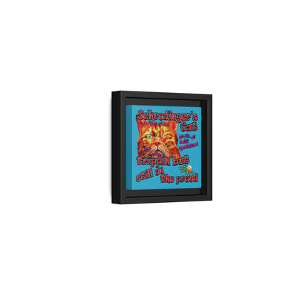 schrodinger's cat - framed canvas art (turquoise)