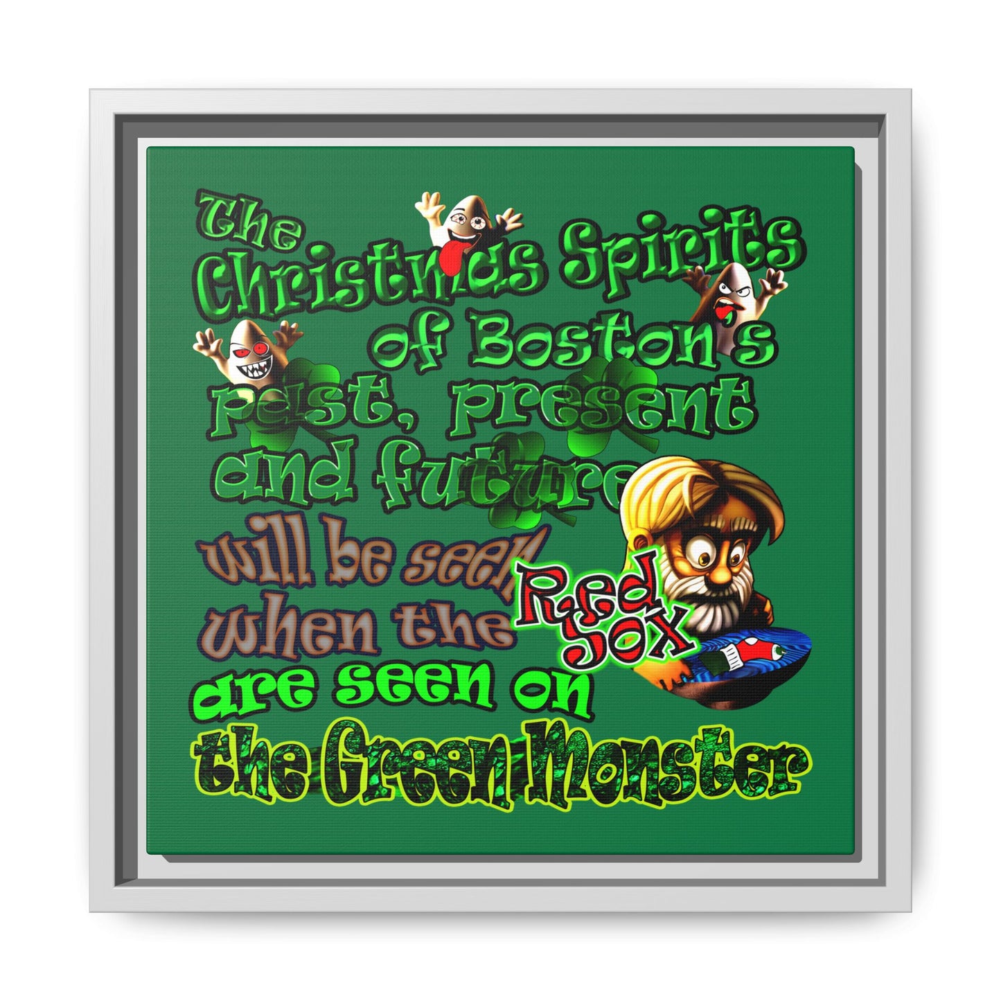 christmas spirits of boston - framed canvas art (dark green)