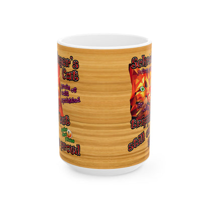 schrodinger's cat - White Mug (butterscotch wood finish)