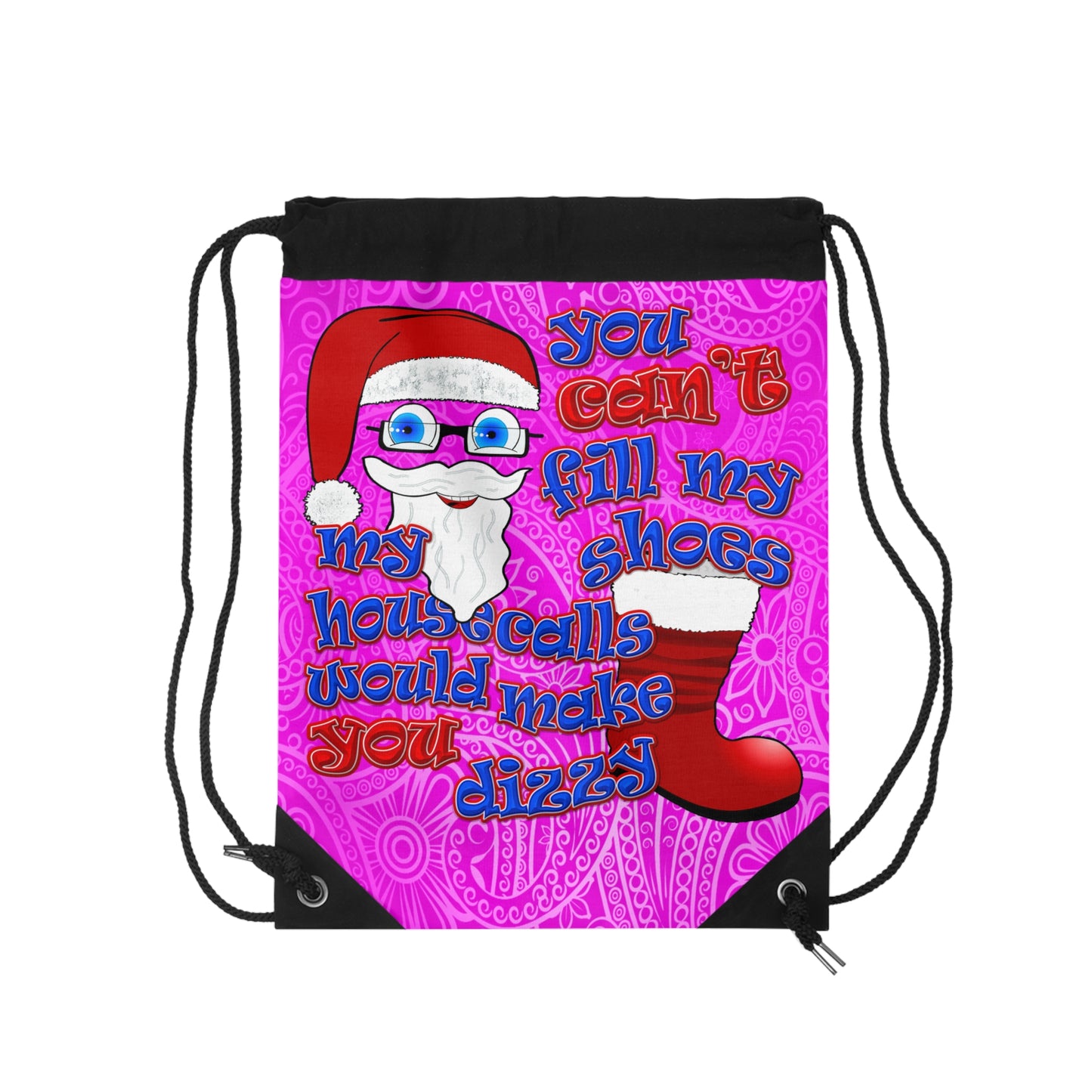 santa's shoes - Drawstring Bag (pink swirl)