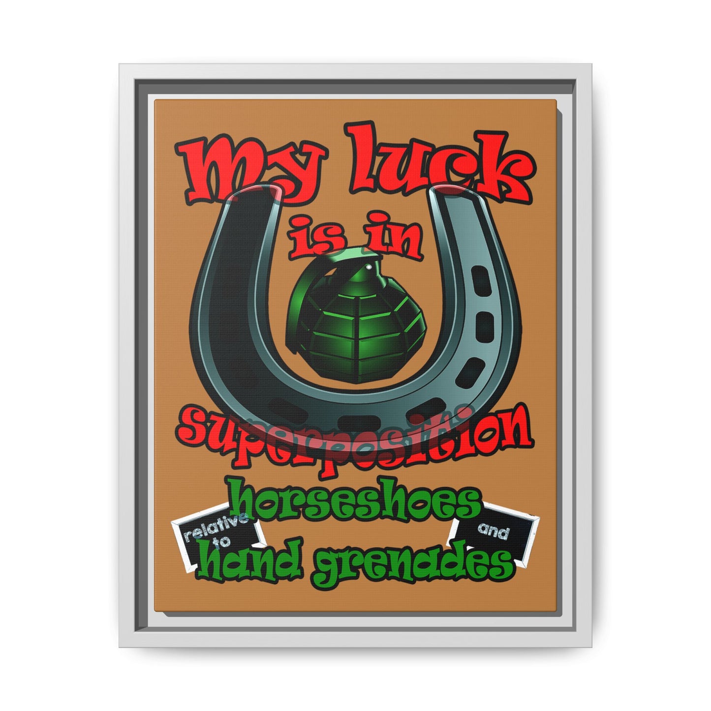 my luck - framed canvas art (light brown)