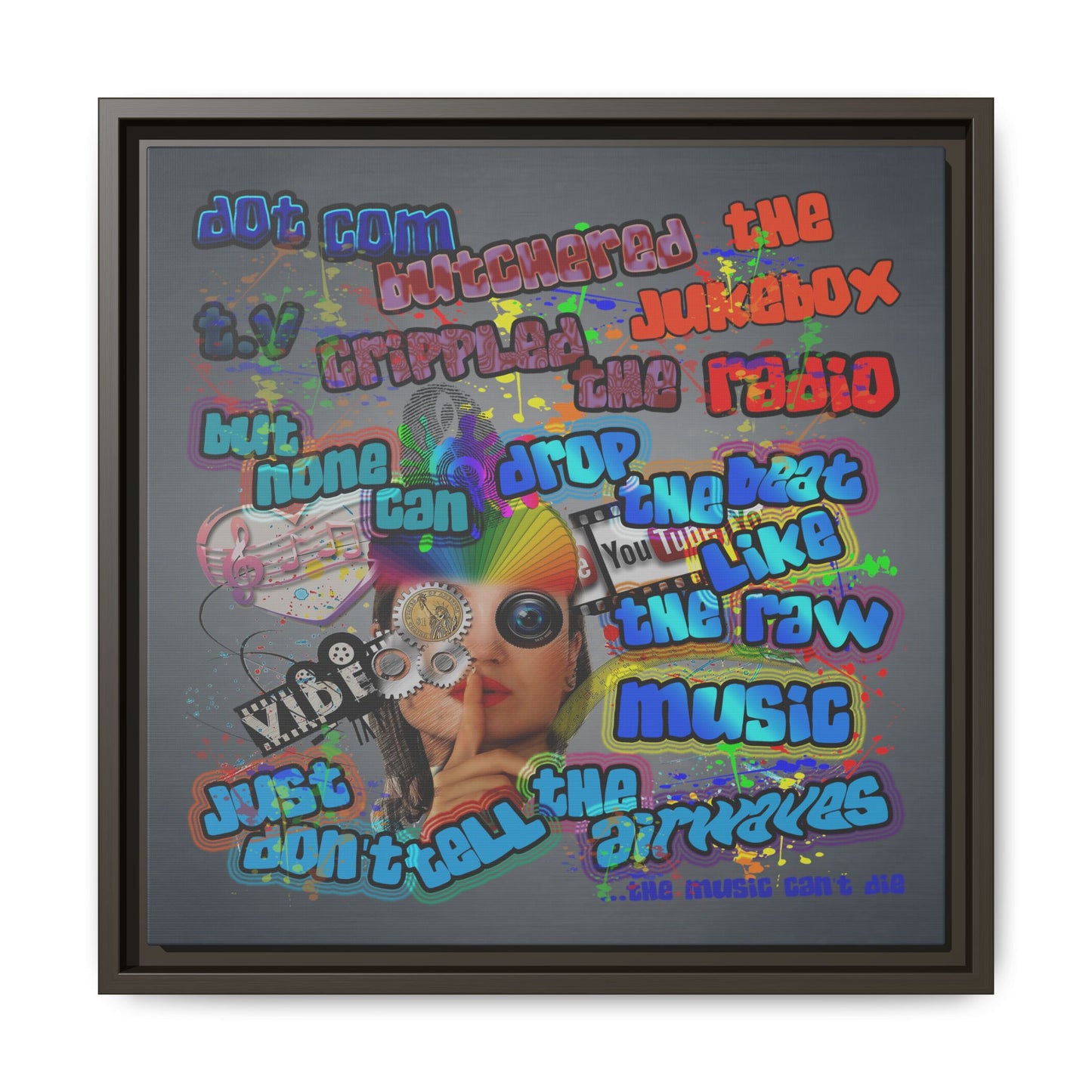 drop the beat - framed canvas art (grey-light grey)