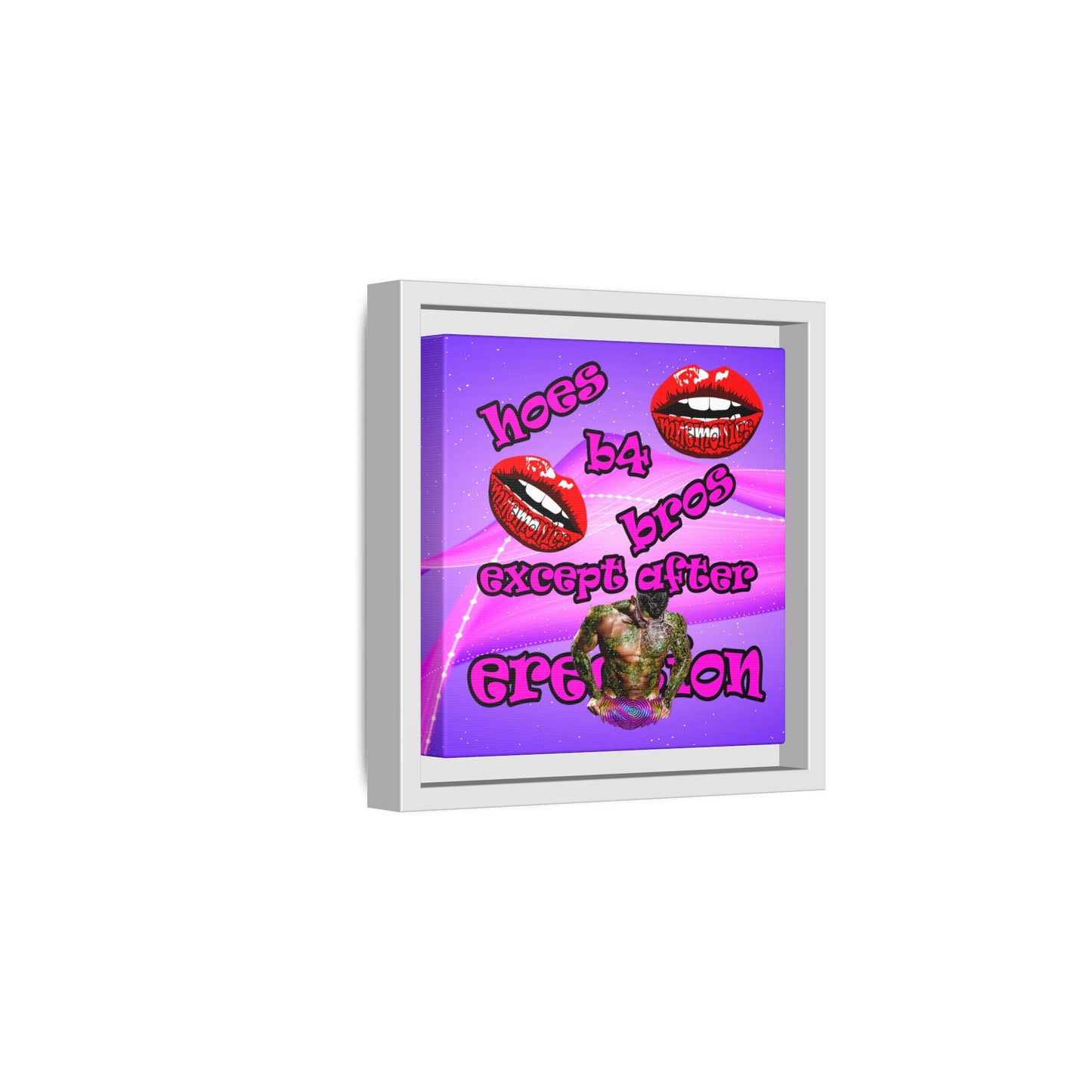 hoes b4 bros - framed canvas art (purple-pink wave)