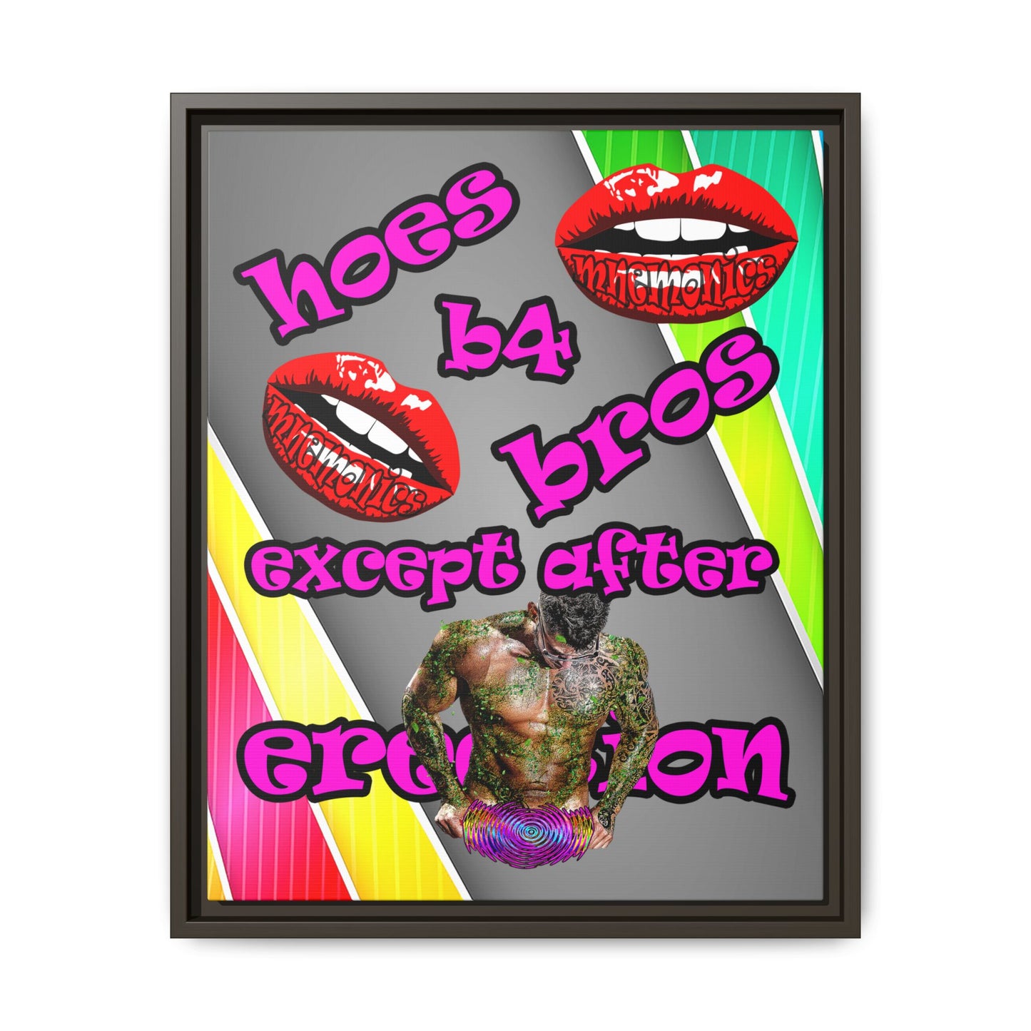 hoes b4 bros - framed canvas art (rainbow split)